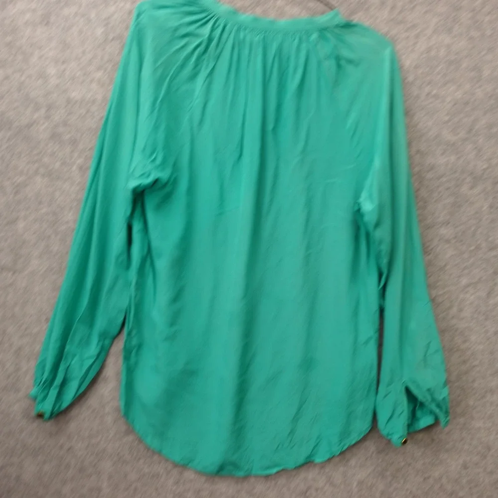 Boho Chic Resort Silk Blouse YUMI KIM Womens SMALL Seafoam Green Henley Popover